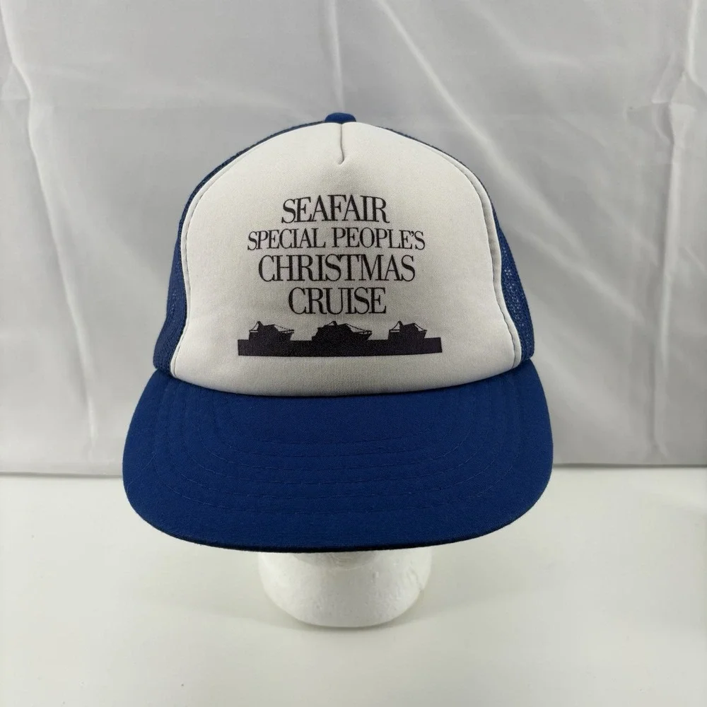 VTG Blue & White Seafair Special People's Christmas Cruise Trucker Hat One Size